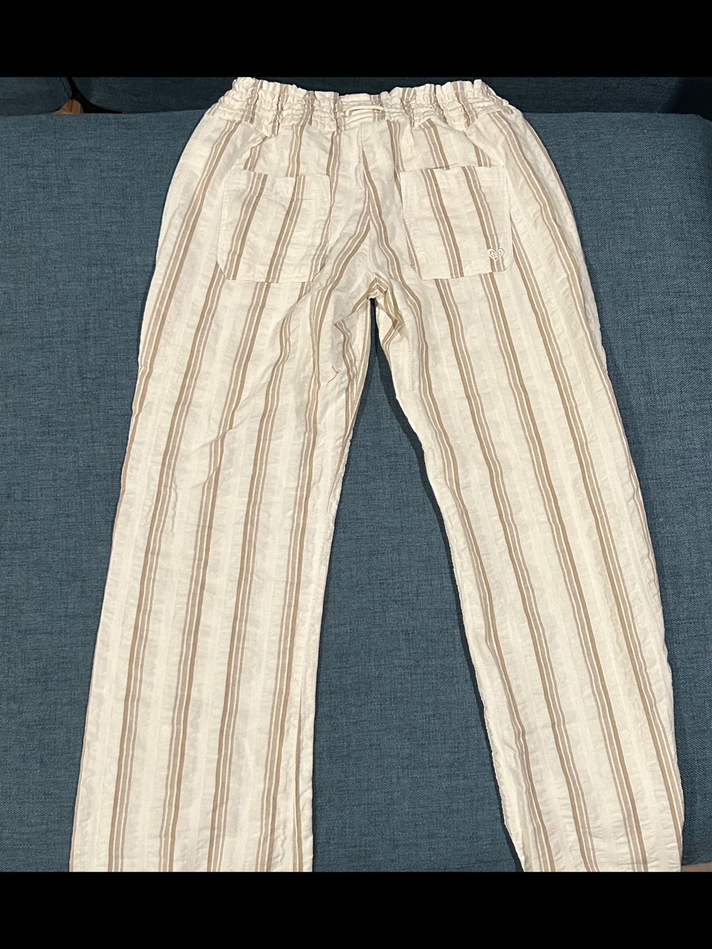 Roxy Cream and Tan Striped Linen-Blend Pants